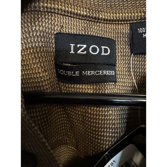 Izod Golf Double Mercerized Gold Brown Diamond Pattern Polo Shirt Small - Picture 2 of 8